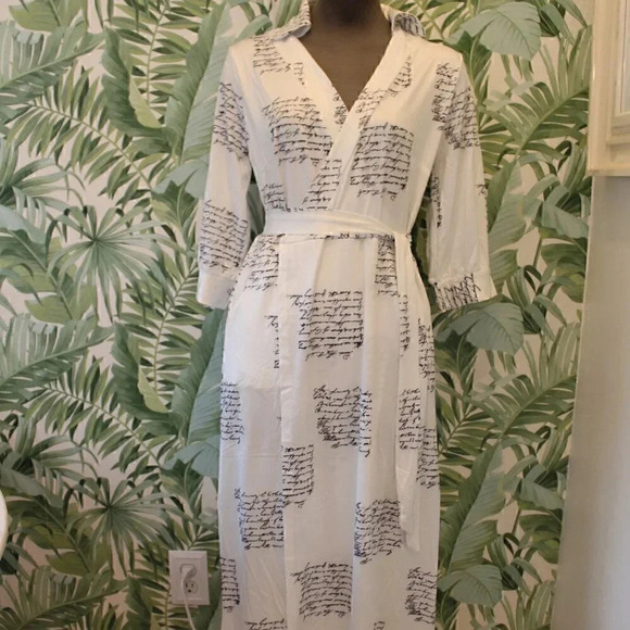 Fashion Long Sleeve V-Neck SHAPED Retro MCM Writing Printed Wrap Midi Dress - Picture 3 of 8